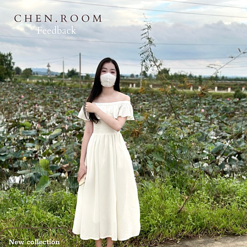 Chen.room Đầm maxi dáng xoè Enda trễ vai bèo tiểu thư trendy, váy đầm xinh nhà chen