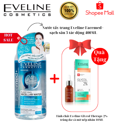 [TẶNG tinh chất 2%] Nước tẩy trang không cồn dành cho da dầu, hỗn hợp EVELINE 400ml