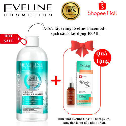 [Tặng tinh chất 2%] Nước tẩy trang không cồn dành cho da dầu, hỗn hợp EVELINE 400ml