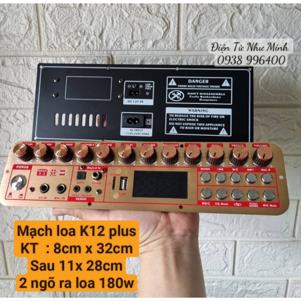 Mạch Loa Kéo K12Plus - 180w , 2 ngõ ra loa , DSP Reverb