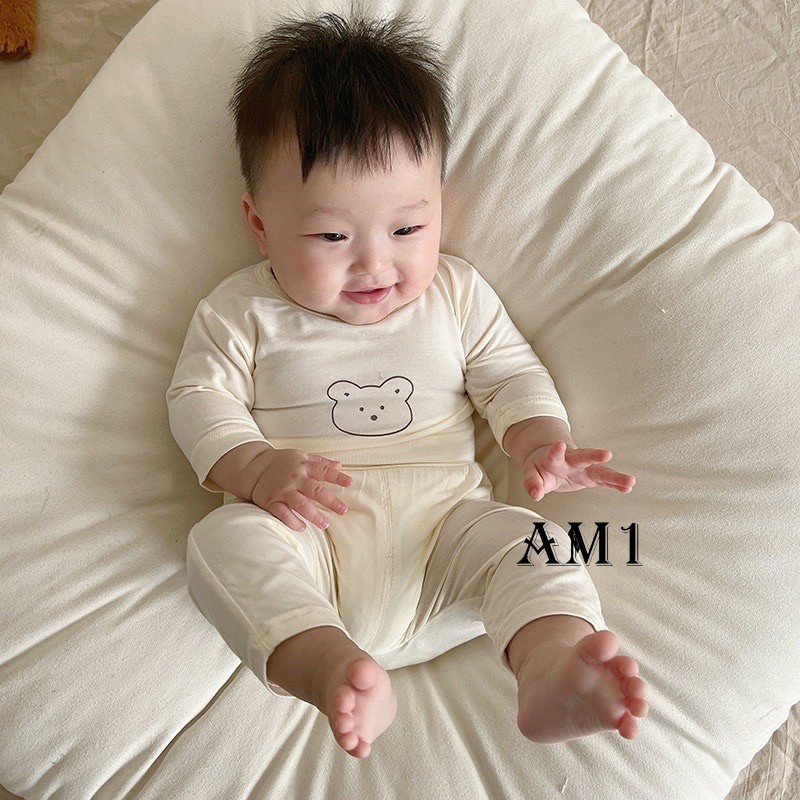 Đồ bộ bé trai và đồ bộ bé gái dài tay trẻ em TB386 - Bộ quần áo bé trai in gấu xinh QATE831