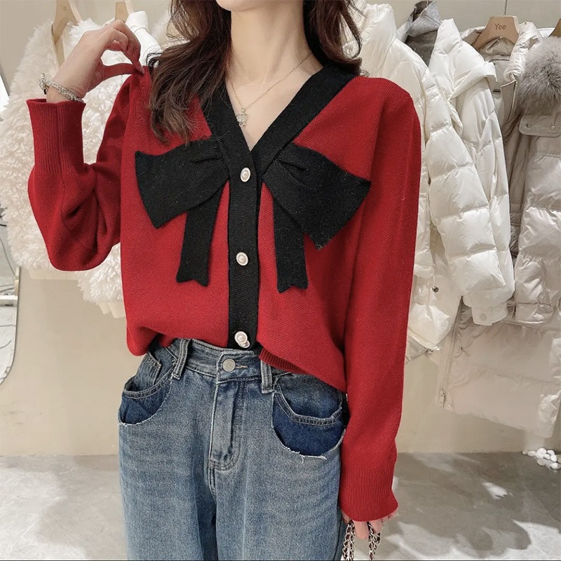 Áo khoác len cardigan INFLACHI dài tay cho nữ thắt nơ thiết kế sang chảnh độc đáo phong cách Hàn Quốc M206 D2-15