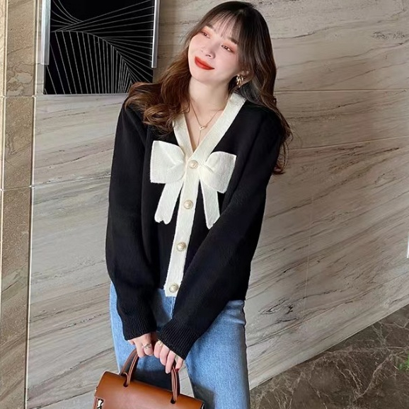 Áo khoác len cardigan INFLACHI dài tay cho nữ thắt nơ thiết kế sang chảnh độc đáo phong cách Hàn Quốc M206 D2-15