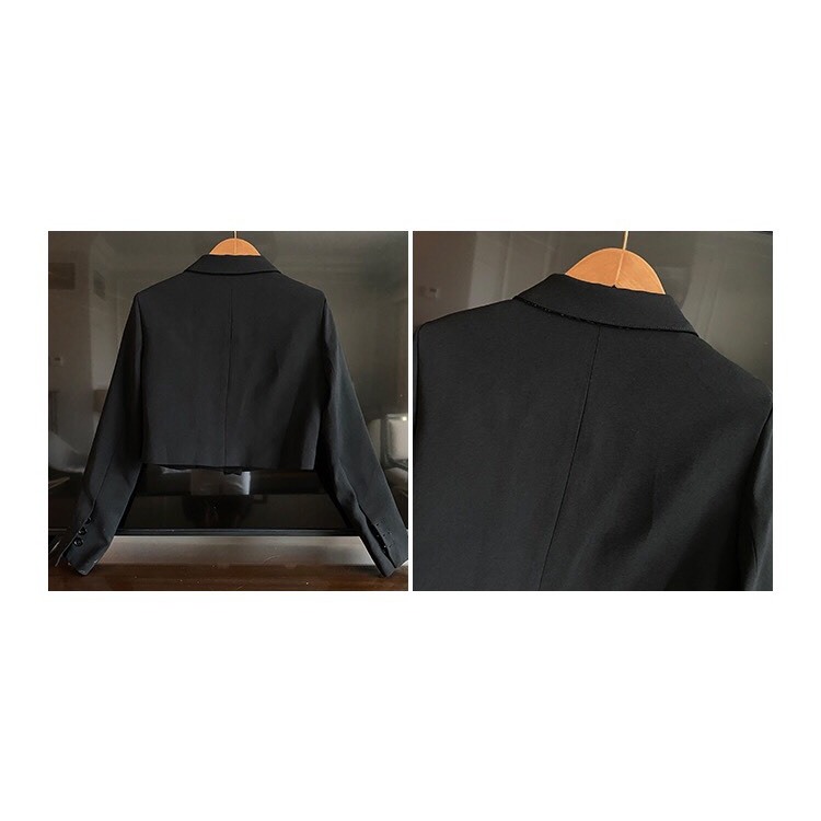 B003 Set Blazer croptop phối mặt kim tuyến lấp lánh cài trâm chân váy da siêu xinh hẹn hò Sẵn IB Giảm 30K