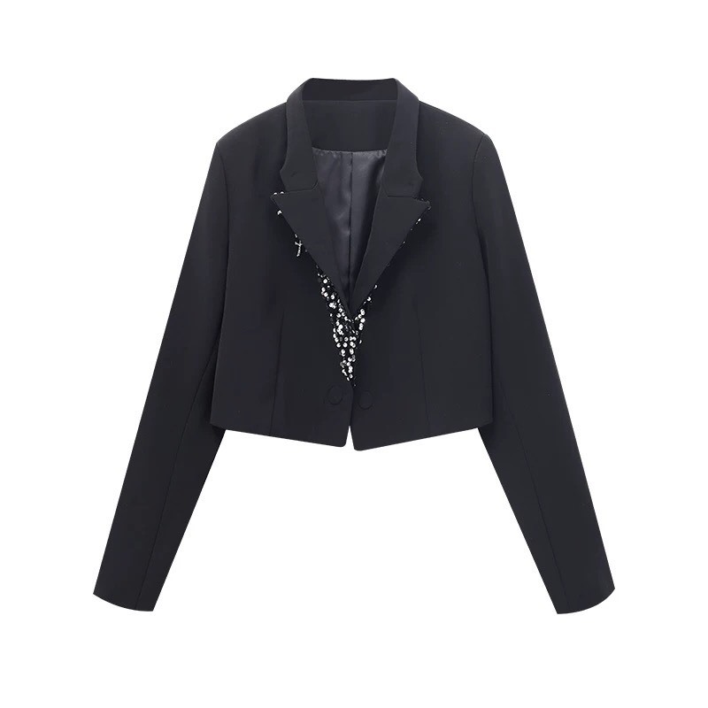 B003 Set Blazer croptop phối mặt kim tuyến lấp lánh cài trâm chân váy da siêu xinh hẹn hò Sẵn IB Giảm 30K