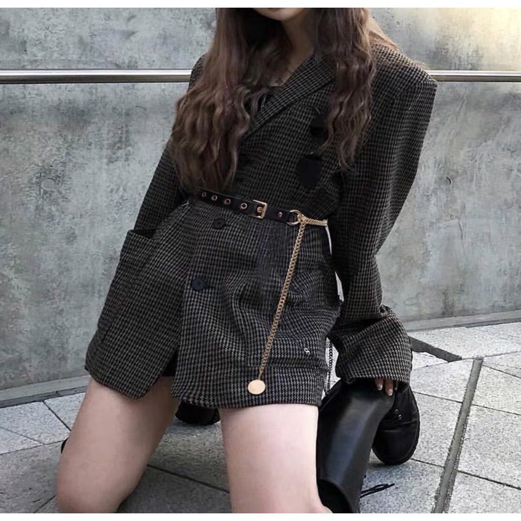 Dây đai belt thắt lưng nịt váy xích phối da lỗ cho áo khoác blazer vest cao cấp