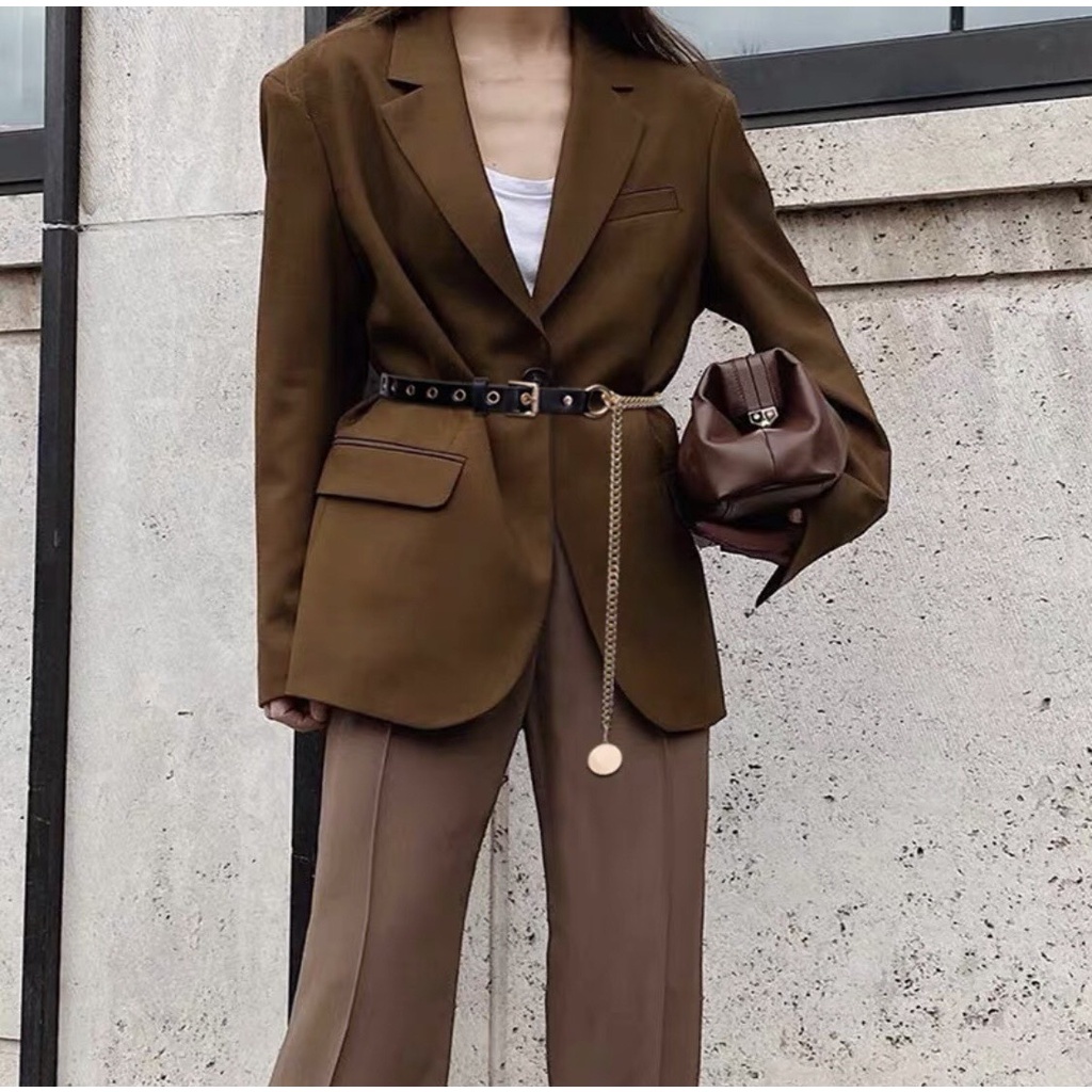 Dây đai belt thắt lưng nịt váy xích phối da lỗ cho áo khoác blazer vest cao cấp