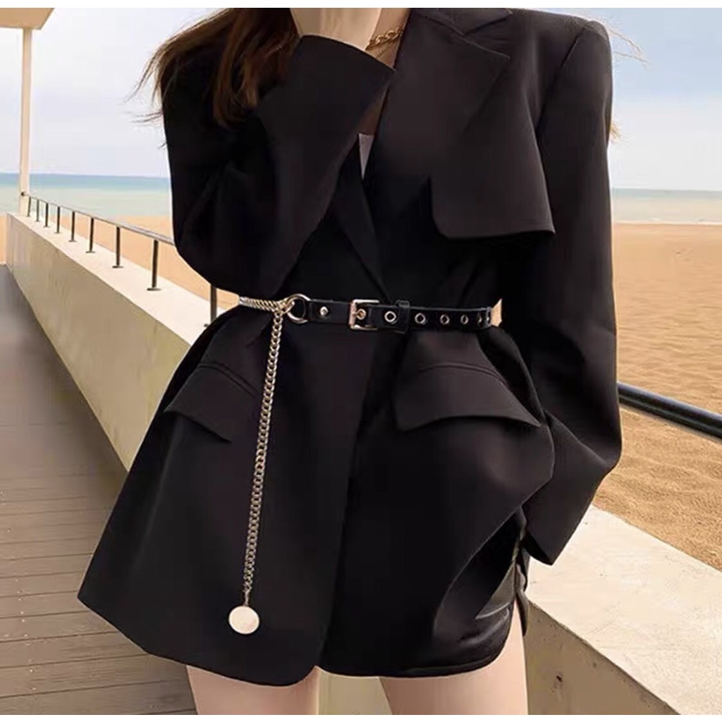 Dây đai belt thắt lưng nịt váy xích phối da lỗ cho áo khoác blazer vest cao cấp
