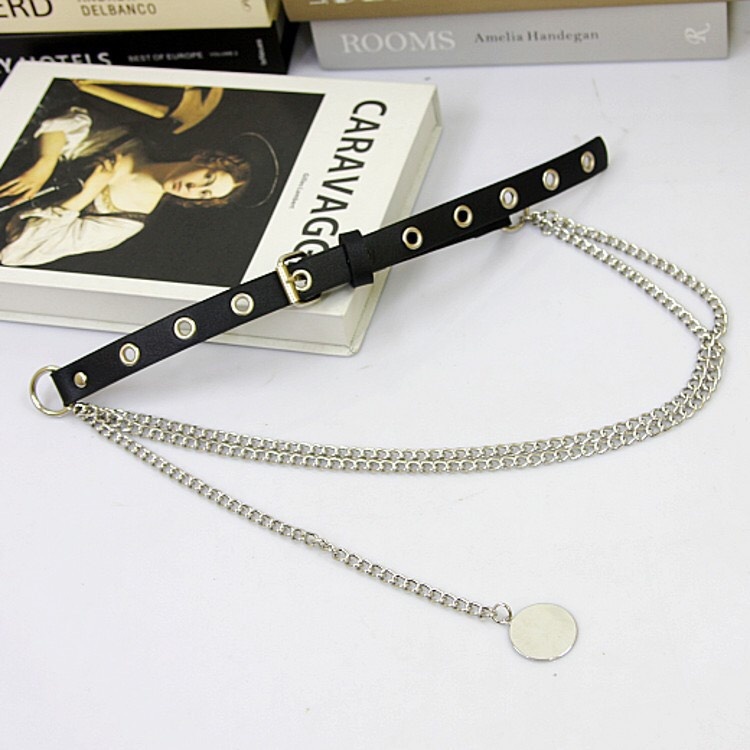 Dây đai belt thắt lưng nịt váy xích phối da lỗ cho áo khoác blazer vest cao cấp