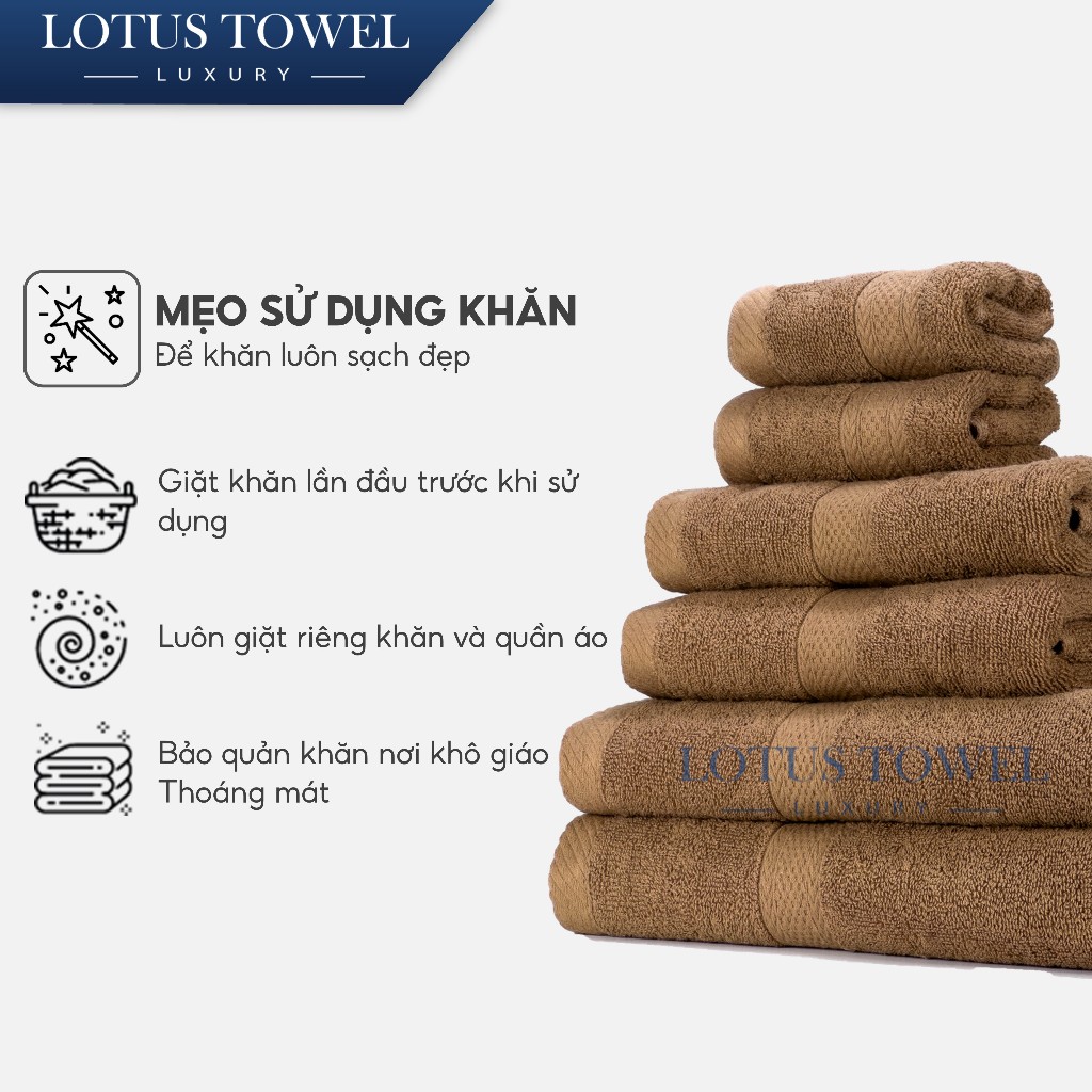 Bộ Khăn Tắm, Khăn Mặt, Khăn Gội LotusTowel 100% Cotton, Mềm Mịn Thấm Hút, Không Ra Màu, Dùng Cho Gia Đình Spa Khách Sạn