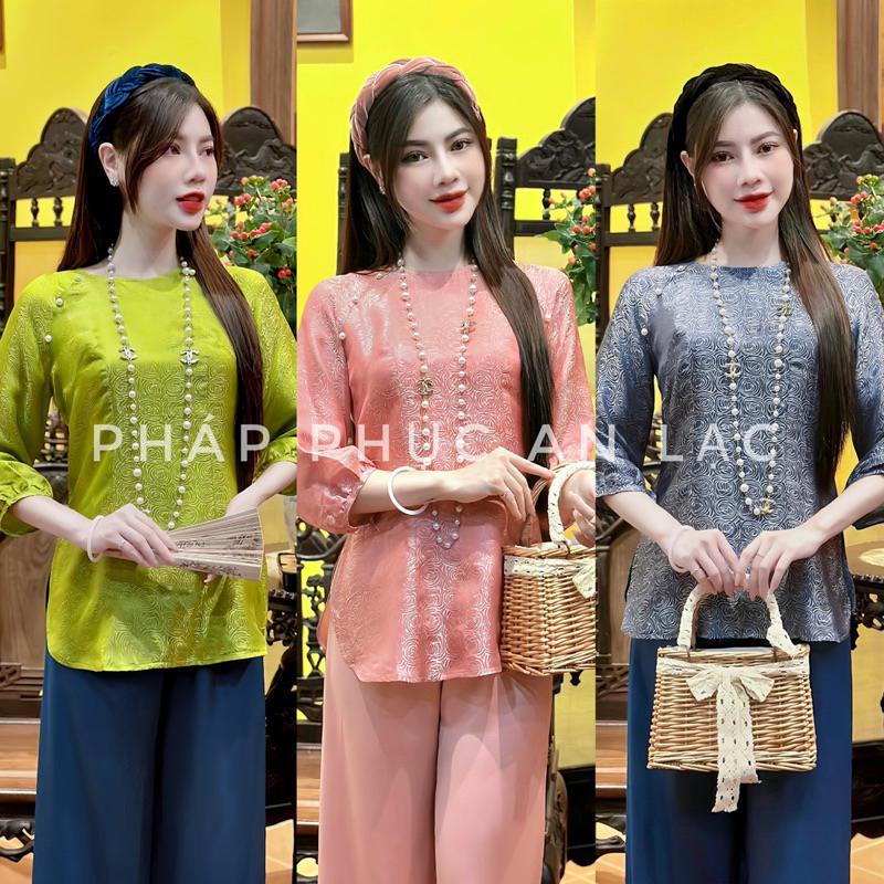 Bộ áo bà ba tơ tằm cách tân, trẻ trung sang trọng, đồ lam đi chùa thiết kế An Lạc