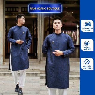 [Hỏa tốc giao 2h ] Áo dài nam cách tân xanh navy chất gấm vân nổi cực sang và cá tính - Áo Dài Nam Hoàng