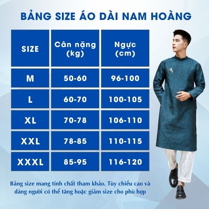 Áo dài nam cách tân chất gấm vân nổi cực sang và cá tính màu xanh navy