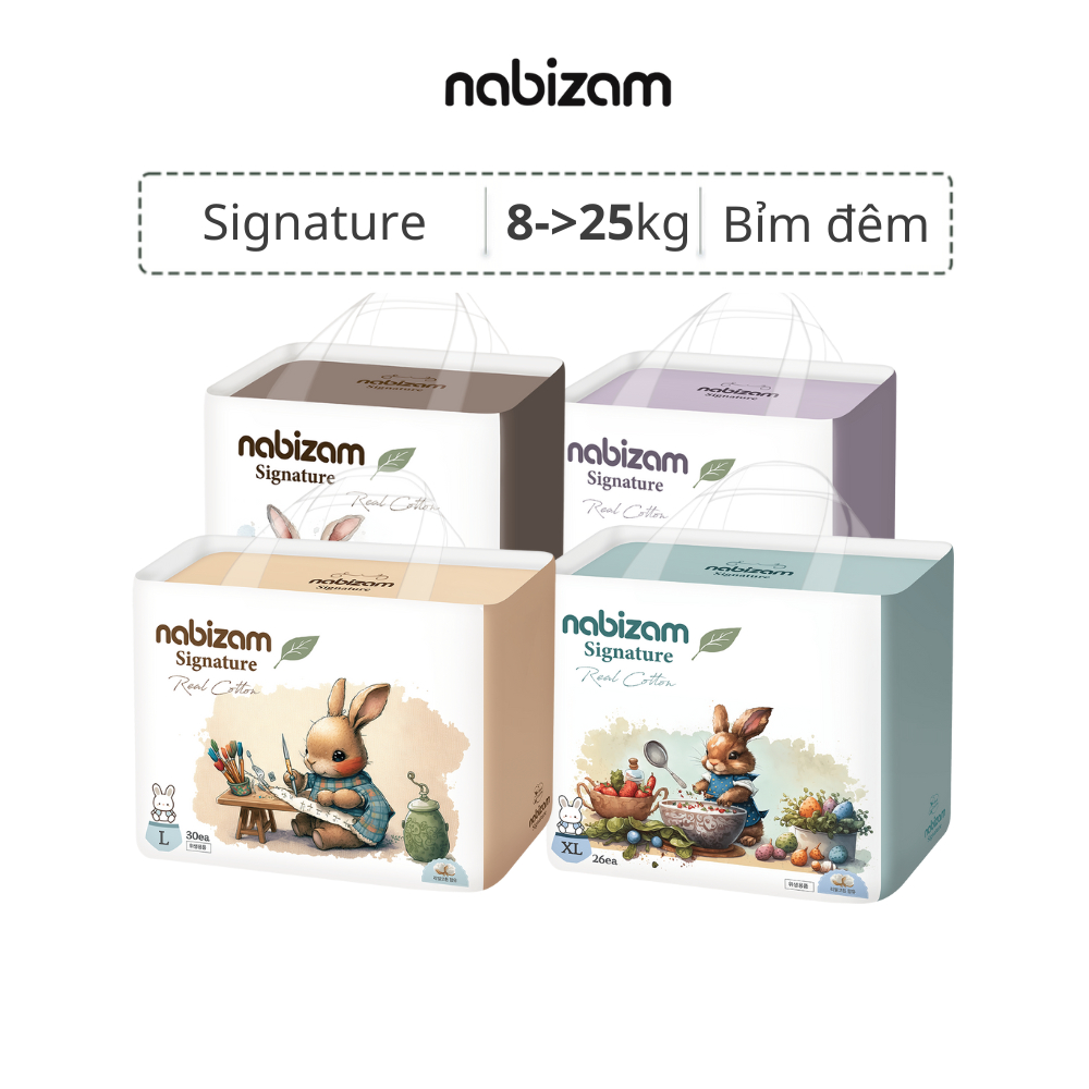 Combo 4 Tã/Bỉm Đêm NABIZAM Signature Nội Địa Hàn, Mềm Mại, Siêu Thấm Hút Size L30/XL26/2XL22/3XL20 Cho Bé 8-22kg