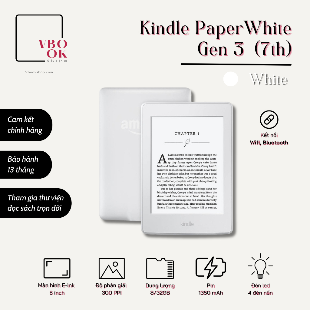 Máy đọc sách kindle paperwhite 3 used máy đẹp có đèn nền - Chính hãng Amazon | BigBuy360 - bigbuy360.vn