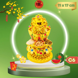 Tháp tỏi ông địa đẹp, đĩa tỏi thần tài ngũ hành cóc tài lộc có đèn led - TỎI CÁT TƯỜNG
