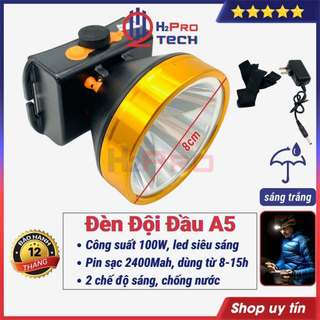 Đèn Đội Đầu Siêu Sáng Led 100W A5 Ánh Sáng Trắng Hoặc Vàng, Đèn Pin Đội Đầu Pin Trâu Dùng 8-15H, Chịu Nước - H2Pro Tech