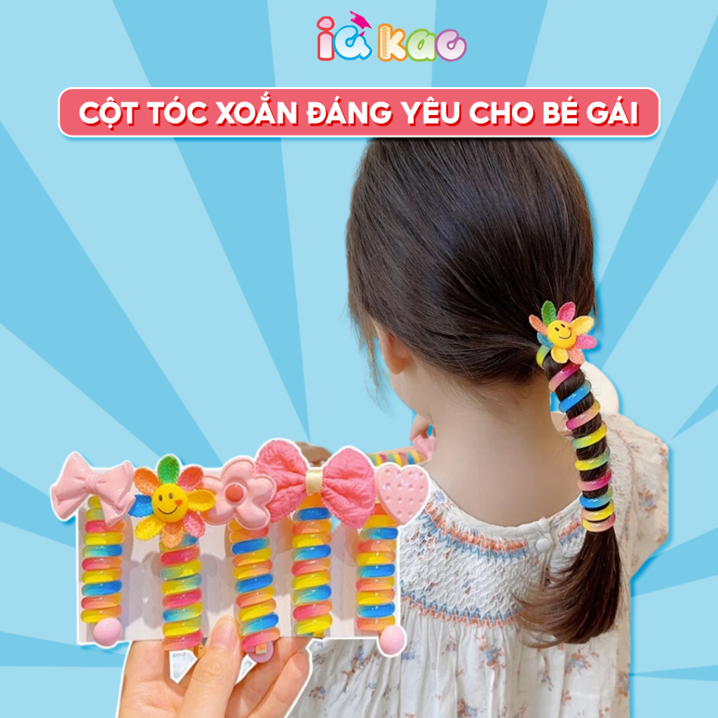 Cột tóc xoắn lò xò xinh xắn cho bé gái, màu sắc, hình ngộ nghĩnh, đáng yêu IQ Kao