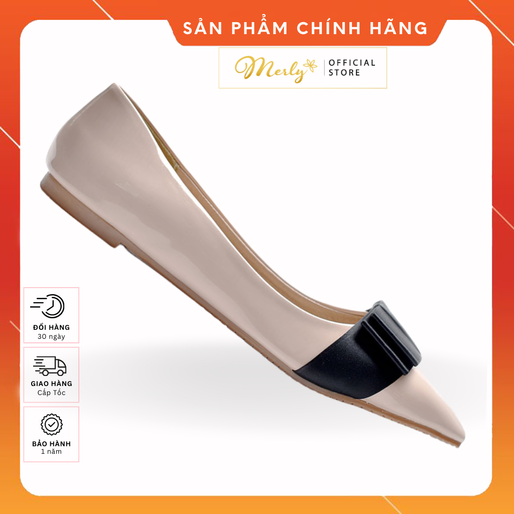 [Form Lớn Giảm 1 Size] Giày Búp Bê Nơ Xinh Da Bóng Merly 1127, Giày Bít Nữ Êm Chân, Giày Bệt Nữ Mũi Nhọn Big Size, Giày