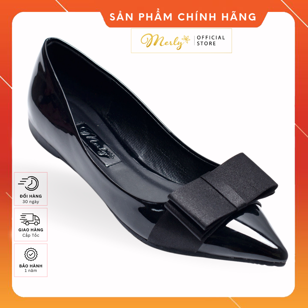 [Form Lớn Giảm 1 Size] Giày Búp Bê Nơ Xinh Da Bóng Merly 1127, Giày Bít Nữ Êm Chân, Giày Bệt Nữ Mũi Nhọn Big Size, Giày