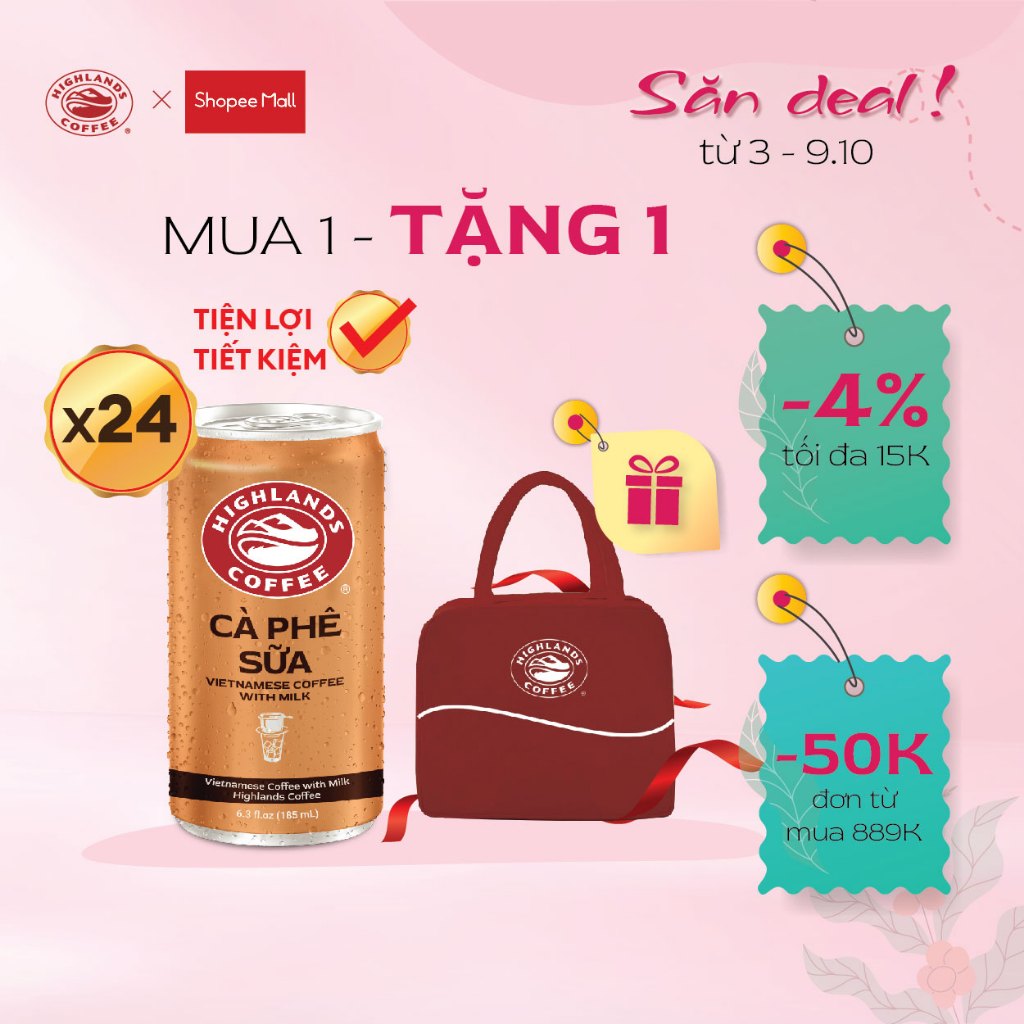 Mua Thùng 24 Lon Cà Phê Sữa Đá Highlands Coffee 185ml/lon Tặng túi vải tiện lợi