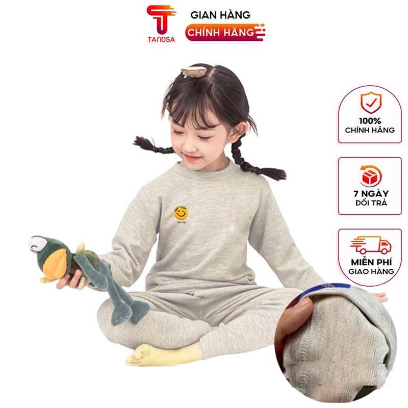 Đồ bộ dài tay thu đông cho bé TANOSA chất da cá lụa hình mặt cười cho bé từ 10- 32kg