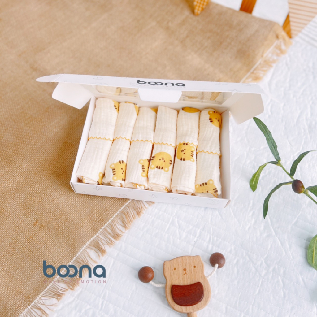 KHĂN SỮA 2 LỚP VẢI MUSLIN BOONA - HỘP 6 KHĂN CAO CẤP - HÀNG CHÍNH HÃNG