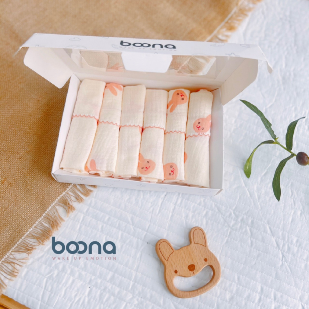 KHĂN SỮA 2 LỚP VẢI MUSLIN BOONA - HỘP 6 KHĂN CAO CẤP - HÀNG CHÍNH HÃNG