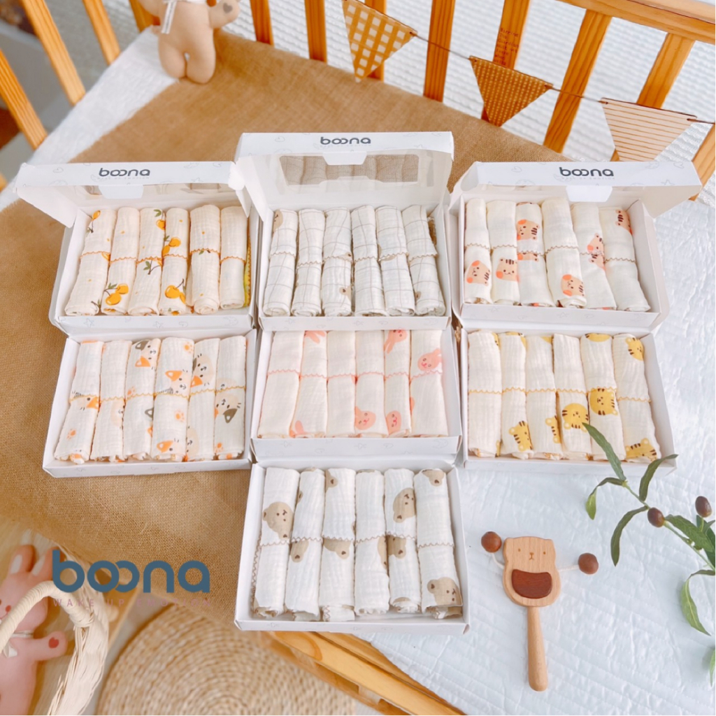 KHĂN SỮA 2 LỚP VẢI MUSLIN BOONA - HỘP 6 KHĂN CAO CẤP - HÀNG CHÍNH HÃNG