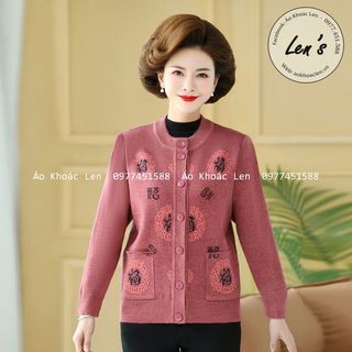 Áo khoác trung niên nữ cao cấp cổ tròn hoa cổ điển