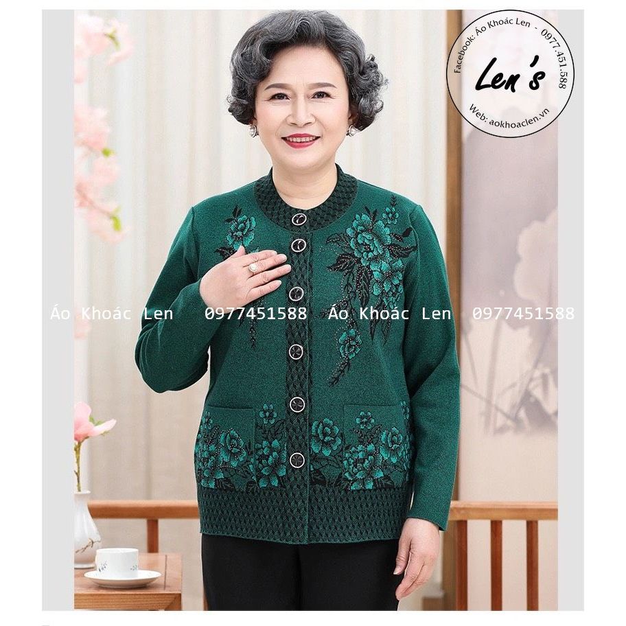 Áo Khoác Len Trung Niên Áo Khoác Cho Bà Cho Người Lớn Tuổi Cổ Tròn Hoa Cao Cấp