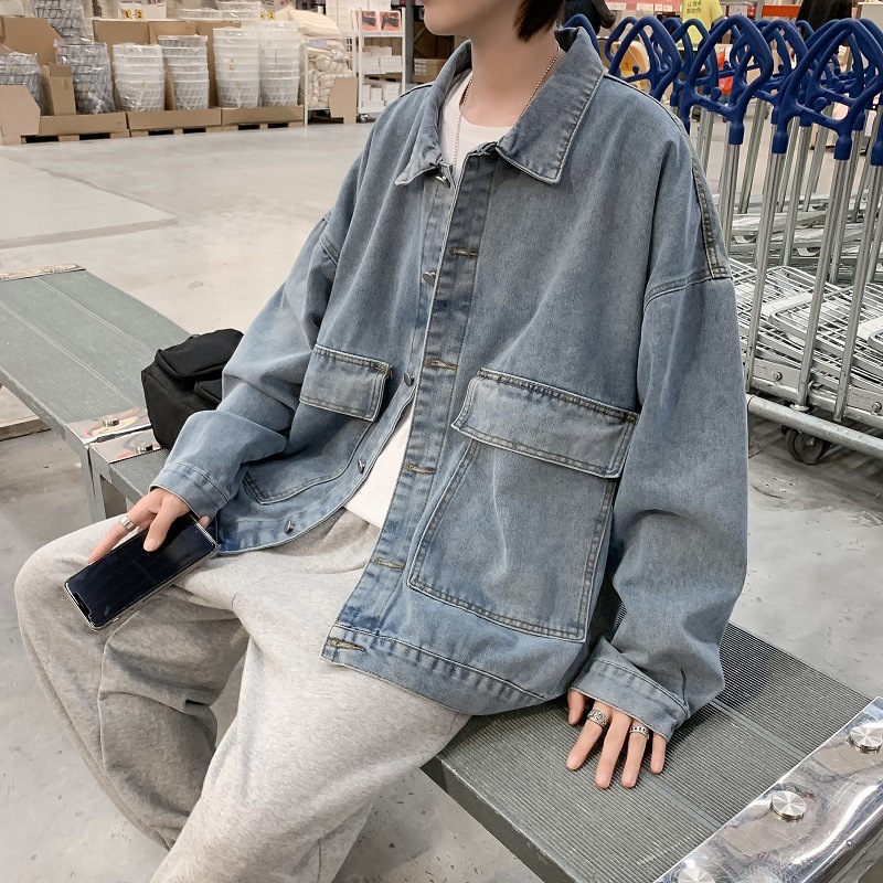 Áo khoác jean dài tay unisex , áo khoác bò thời trang nam nữ form rộng túi hộp HEMS, phong cách Hàn Quốc