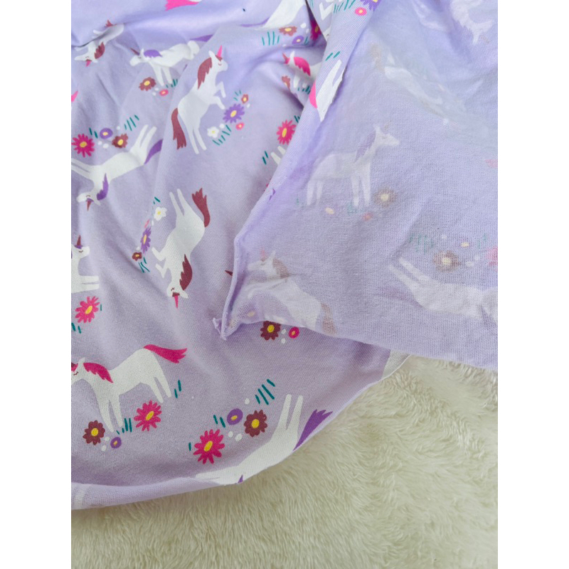 Vải cotton 2c hình ngựa pony nền tím nhạt
