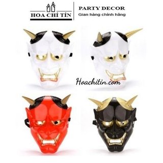 Mặt Nạ Nhật Bản Hannya Oni 2 Sừng Trắng Hoặc Đỏ
