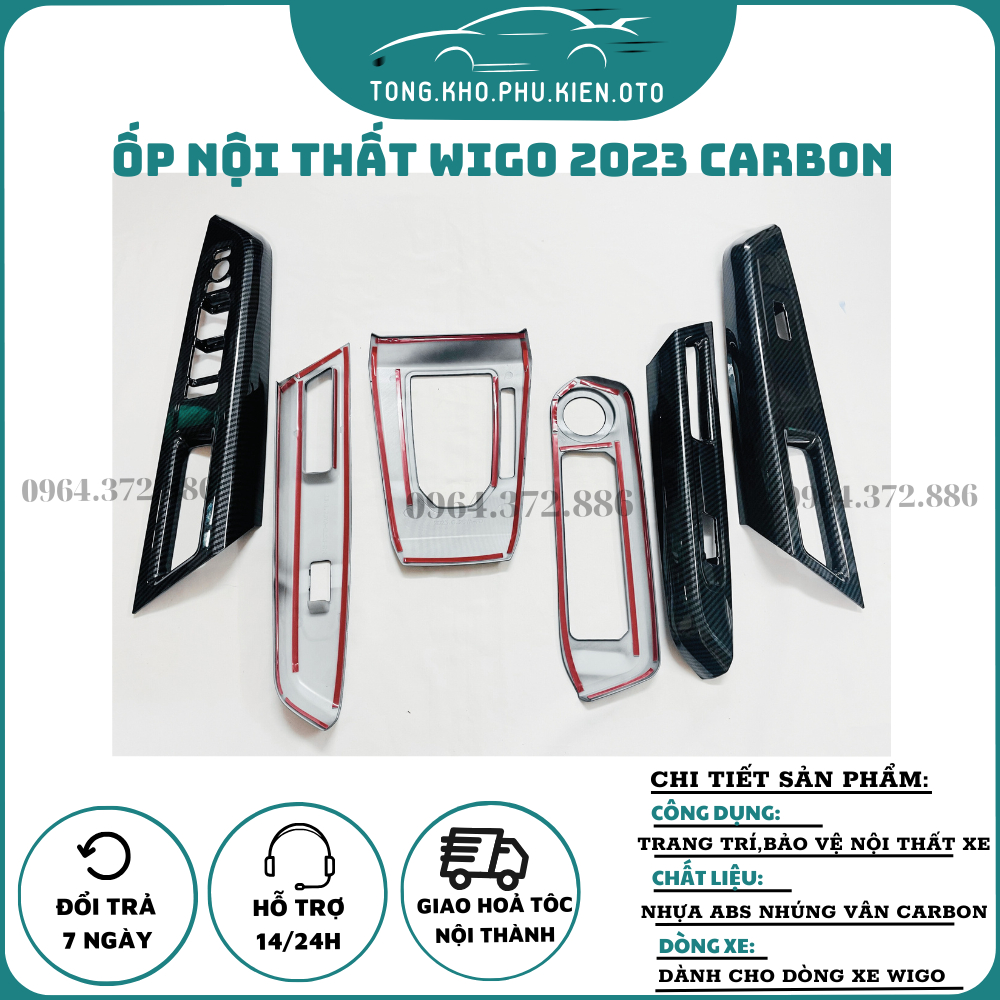 Ốp nội thất xe Toyota Wigo 2023 mẫu vân carbon đẹp, trang trí chống xước bậc cửa xe