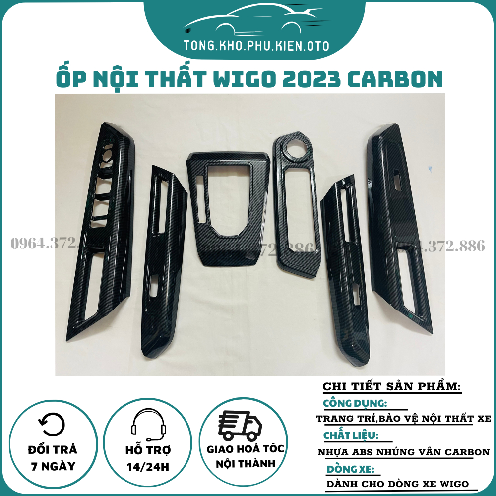 Ốp nội thất xe Toyota Wigo 2023 mẫu vân carbon đẹp, trang trí chống xước bậc cửa xe