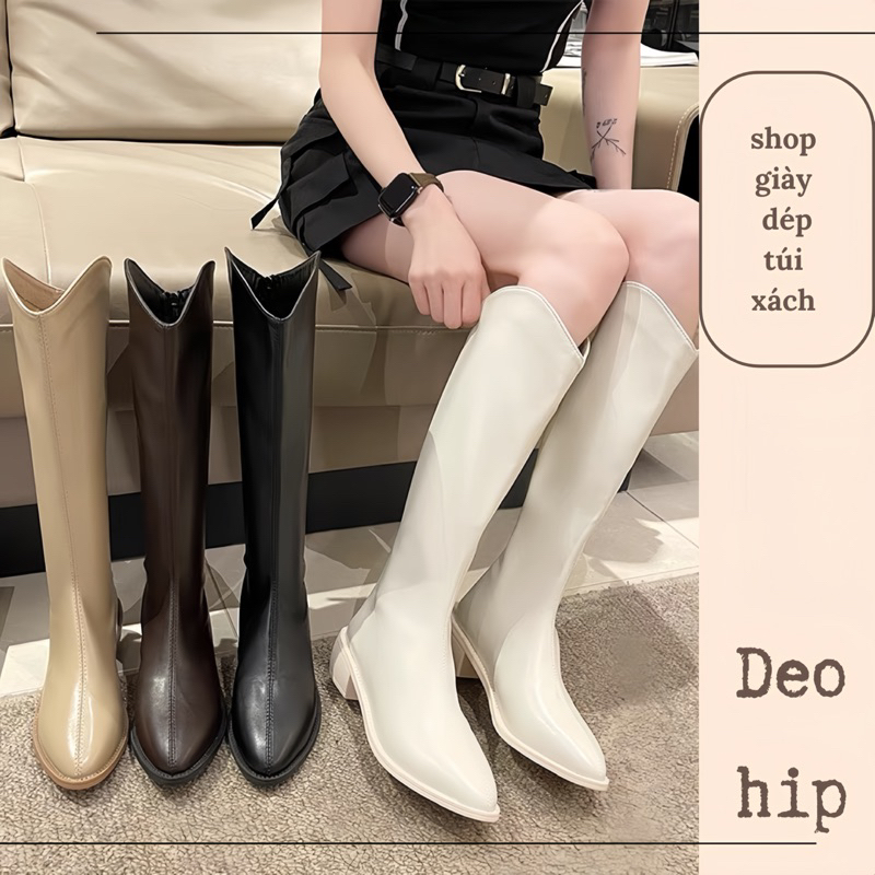 Boot nữ-Bốt đùi cổ cao da mềm siêu xinh, Giày bốt đùi nữ da PU mềm lot nỉ dễ phối đồ5