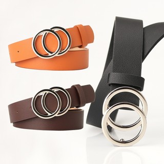 Dây nịt thắt lưng da khoen tròn đôi mạ bạc thanh lịch cá tính Ulzzang mã 4710
