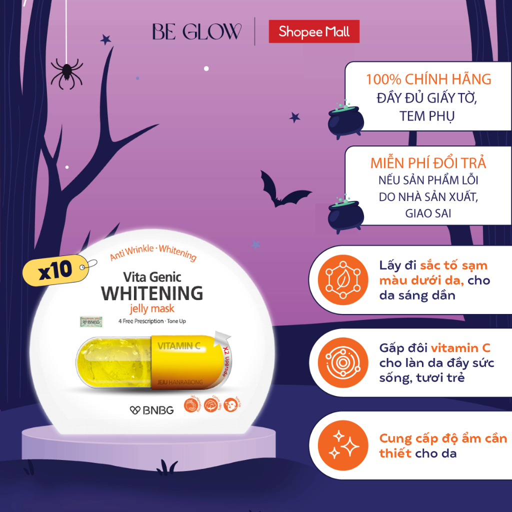 Combo 10 mặt nạ Vitamin C BNBG dưỡng sáng da BNBG Vita Genic Whitening Jelly Mask - Be Glow Beauty