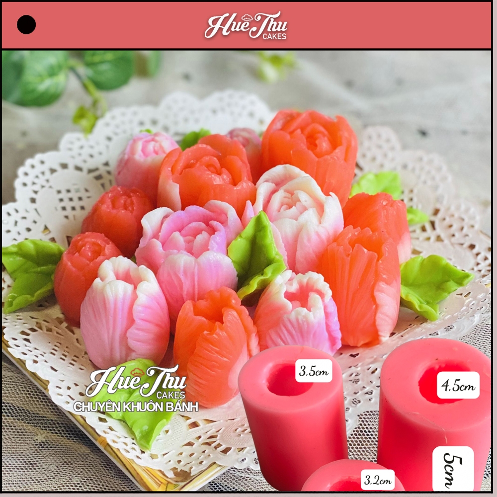 Khuôn silicon hoa Tulip (3 bông) làm bánh rau câu 3D 4D nhấn xôi, fondant, socola, nến hanmade
