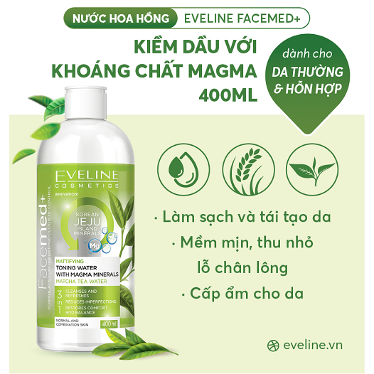 [Tặng tẩy da chết cà phê] Nước hoa hồng kiềm dầu Eveline Facemed 400ml