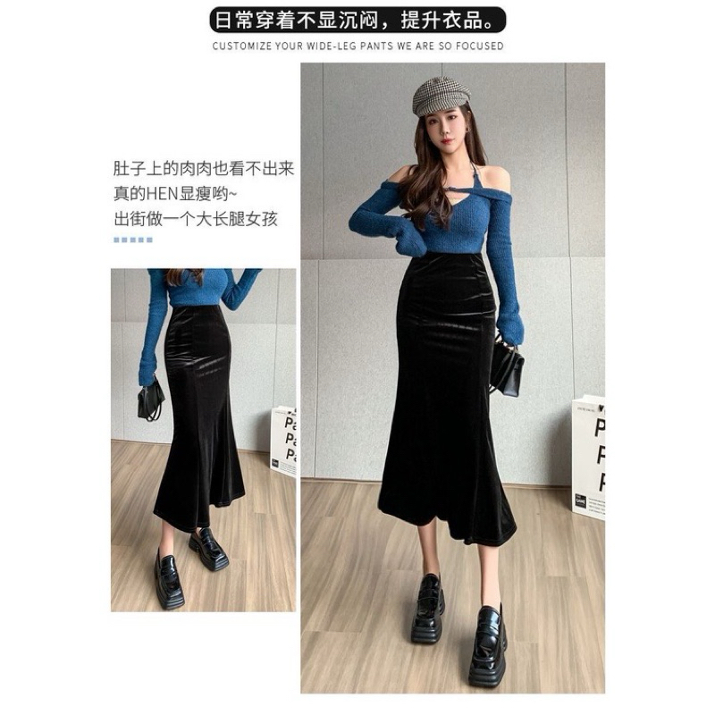 Chân váy nhung đuôi cá chất đẹp L1