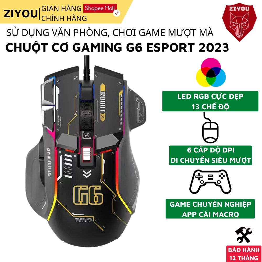 Chuột Cơ Máy Tính Gaming Ziyou G6 Pro 2023 Led RGB 13 Cao Cấp Chế Độ Chuyên Game, Văn Phòng