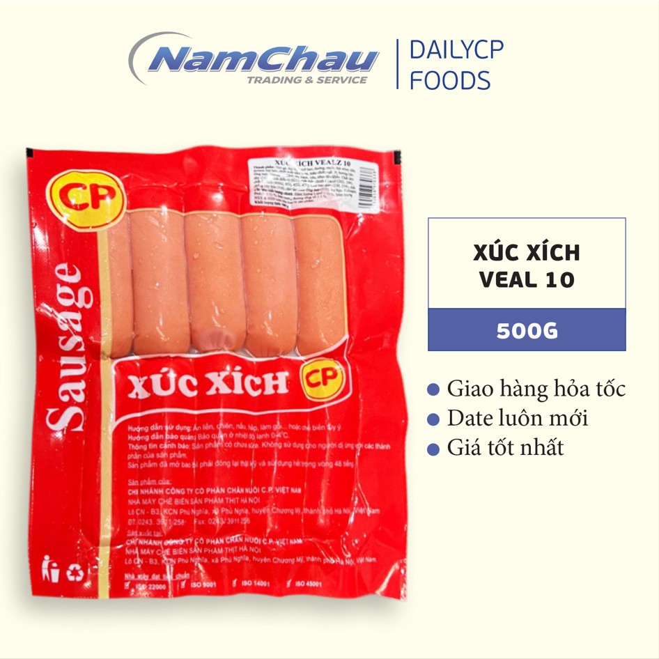 Xúc xích Vealz CP 8 cây|10 cây thơm ngon từ thịt heo tươi sạch 100%[Hà Nội giao hỏa tốc 1h]