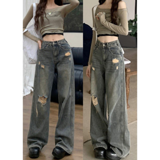 Quần Jean Lưng Cao Ống Suông Phối Rách Phong Cách Retro Quanjeanrach9301/P11K10