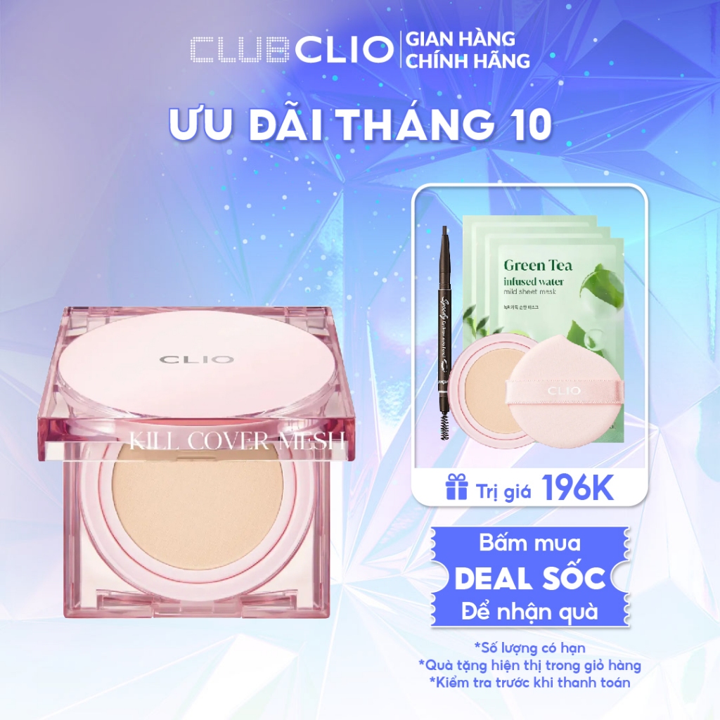 Phấn Nước Căng Mướt Da Clio Kill Cover Mesh Glow Cushion SPF50+, PA++++ 15g (tặng kèm lõi)