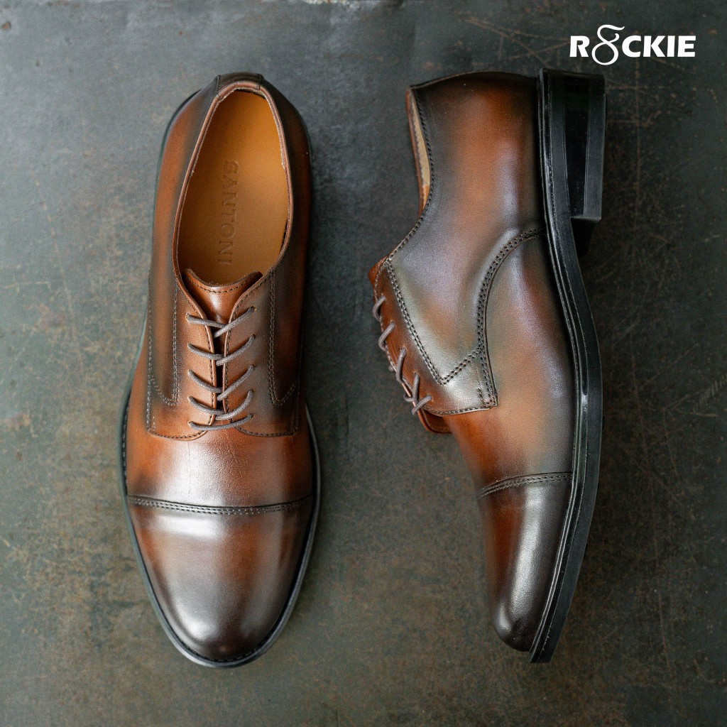 Giày tây nam da thật Santoni Derby Captoe Parisian Nâu- Da nappa nhập khẩu cao cấp - Giả da đền gấp 10 - SALO02NP