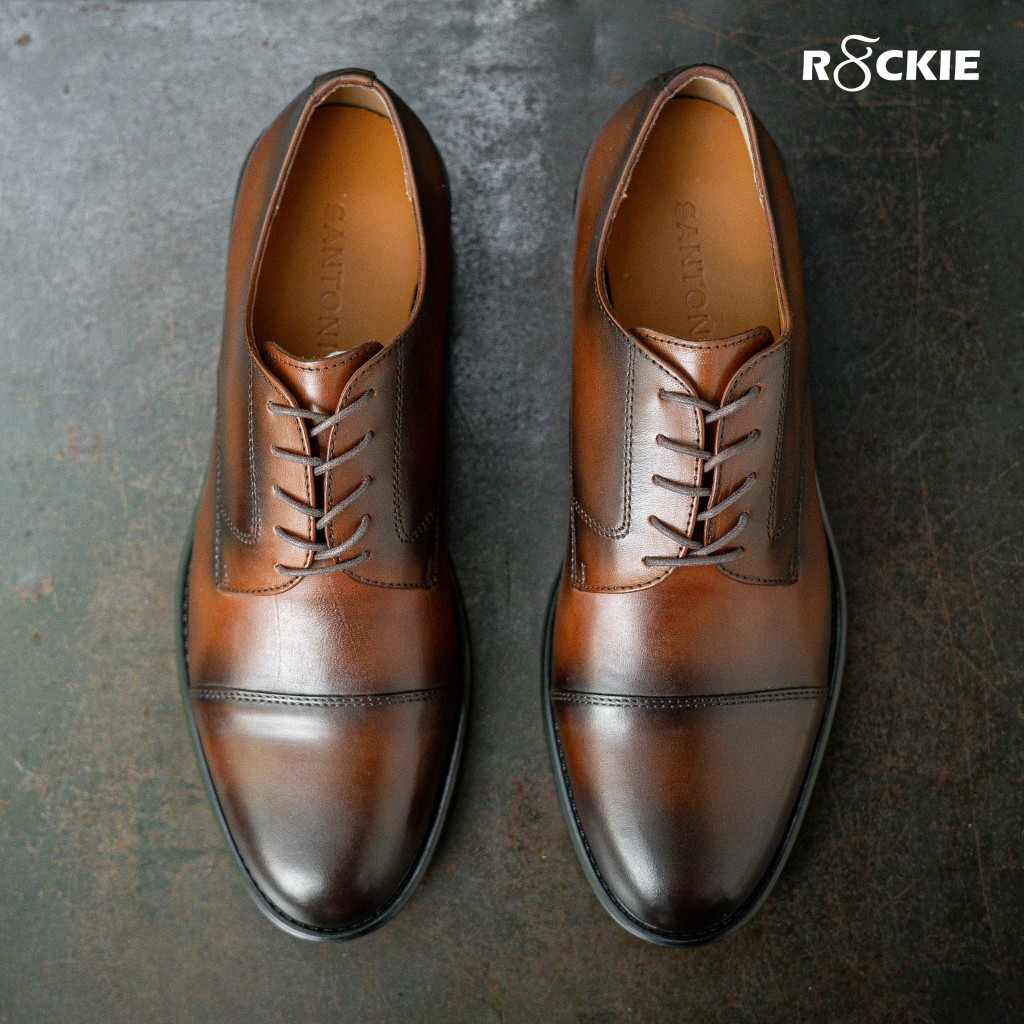 Giày tây nam da thật Santoni Derby Captoe Parisian Nâu- Da nappa nhập khẩu cao cấp - Giả da đền gấp 10 - SALO02NP