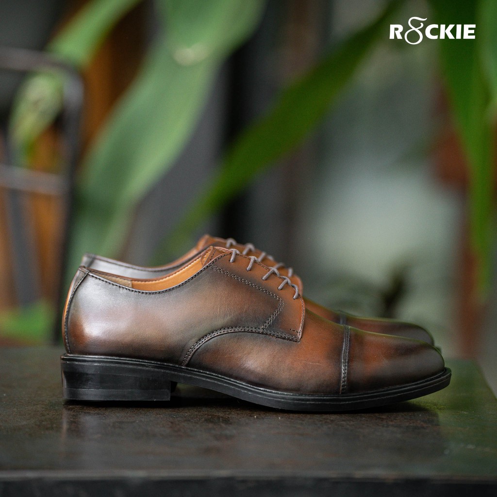 Giày tây nam da thật Santoni Derby Captoe Parisian Nâu- Da nappa nhập khẩu cao cấp - Giả da đền gấp 10 - SALO02NP