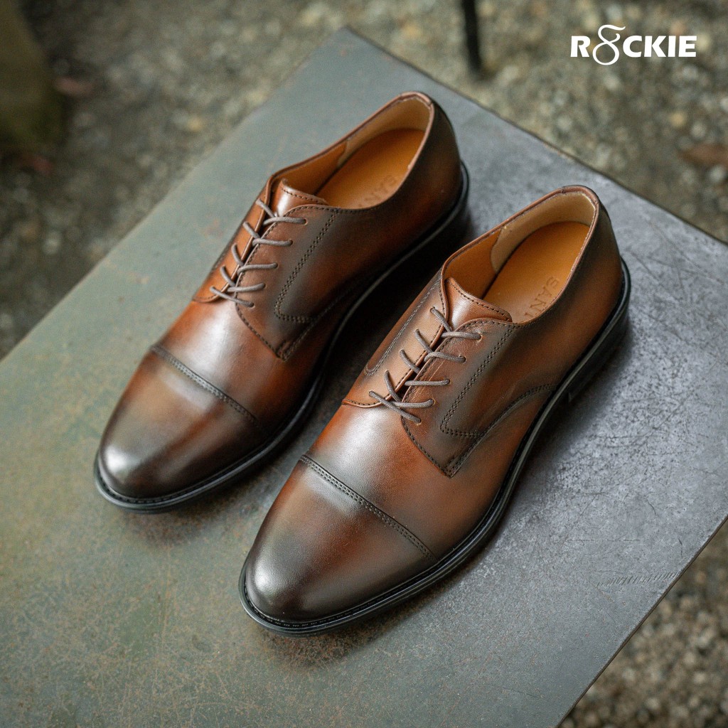 Giày tây nam da thật Santoni Derby Captoe Parisian Nâu- Da nappa nhập khẩu cao cấp - Giả da đền gấp 10 - SALO02NP